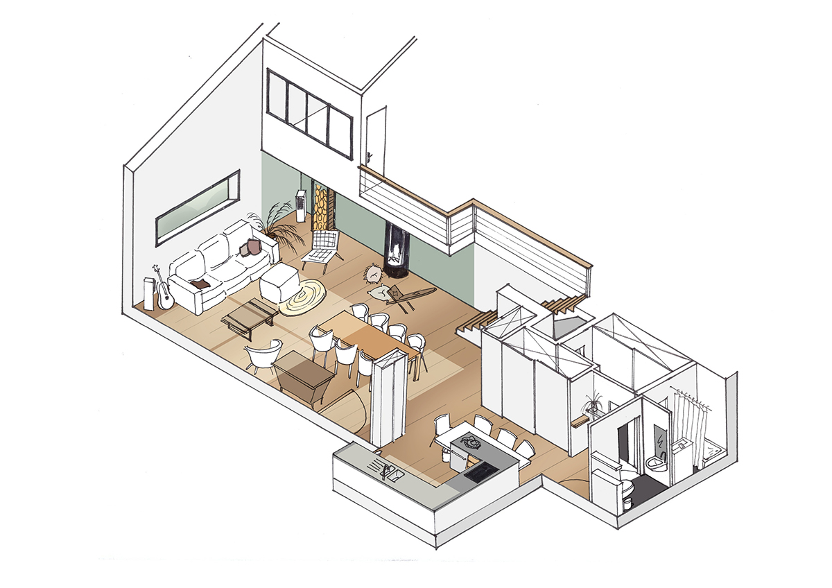 Projet1-isometrie1-salon-cathedrale sylvie-maison-architecture-interieur-sur-mesure